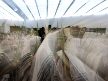 Ultra-orthodox Jews take part in the Hoshana Raba ritual at the end of the week-long Sukko