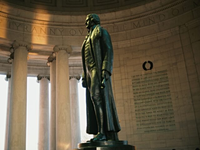 Rudulph Evans's statue of Thomas Jefferson with excerpts of the Declaration of Independenc