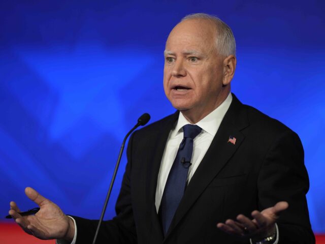 Democratic vice presidential nominee Minnesota Gov. Tim Walz speaks during a vice presiden