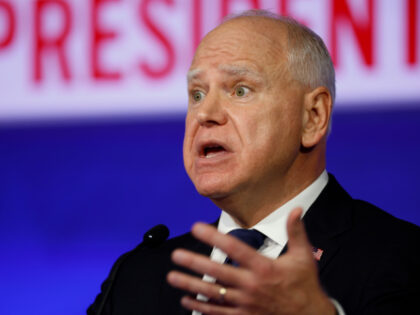 Democratic vice presidential candidate, Minnesota Gov. Tim Walz, speaks during a debate at