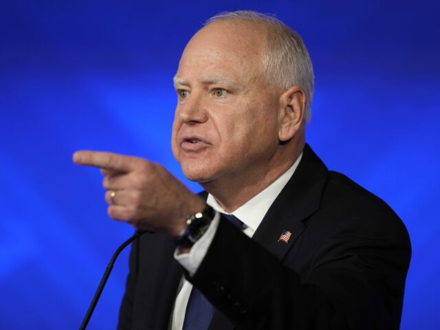 Democratic vice presidential nominee Minnesota Gov. Tim Walz speaks during a vice presiden