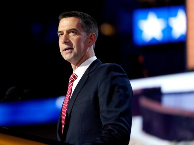 Senator Tom Cotton, a Republican from Arkansas, speaks during the Republican National Conv