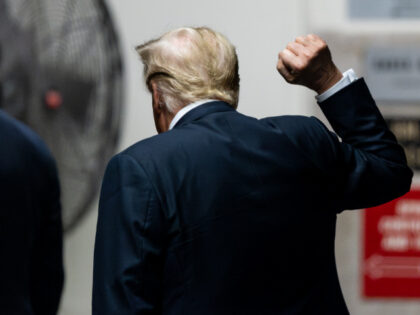 NEW YORK, NEW YORK - MAY 30: Former U.S. President Donald Trump gestures to the media as h