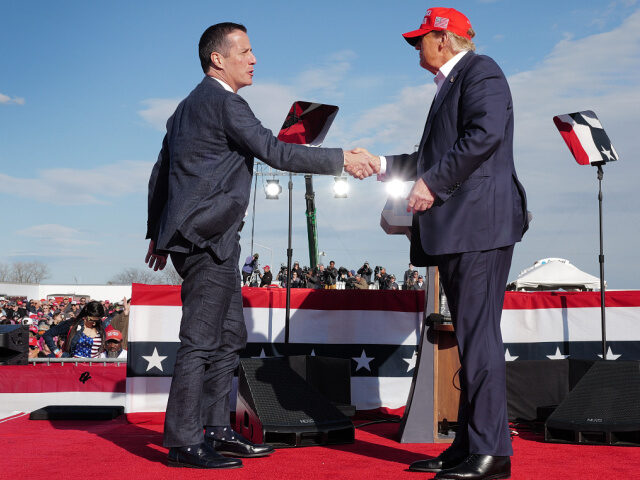 Republican presidential candidate former President Donald Trump greets Ohio Republican can