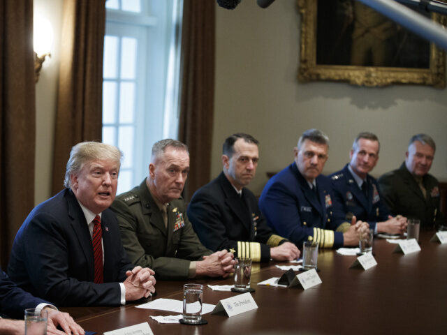 U.S. President Donald Trump, second left, speaks as Patrick Shanahan, acting U.S. Secretar