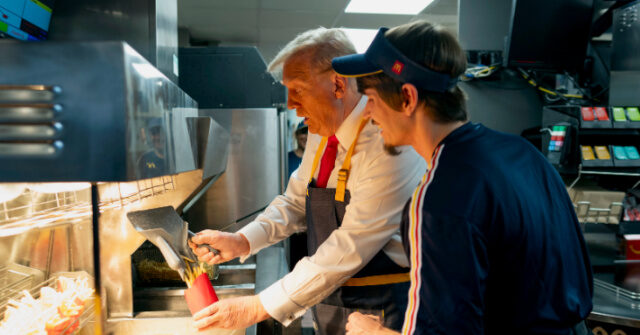 NextImg:Leftist Media Salty After Donald Trump Mans Fry Station at McDonald's