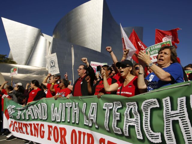 United Teachers Los Angeles leaders are joined by thousands of teachers, who may go on str