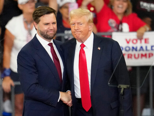 Republican vice presidential candidate Sen. JD Vance, R-Ohio, left, and Republican preside