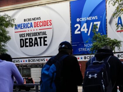 Outiside the site of the CBS News vice presidential debate between Republican vice preside