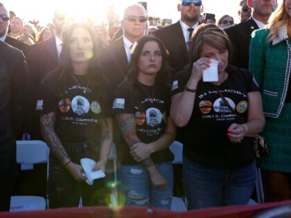 BUTLER, PENNSYLVANIA - OCTOBER 05: Helen Comperatore (R), the widow of firefighter Corey C