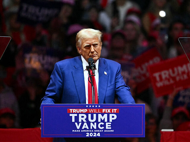 Former US President and Republican presidential candidate Donald Trump speaks during a cam