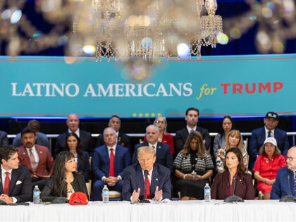 Republican presidential candidate and former President Donald Trump speaks during a roundt