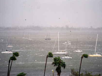 SARASOTA, FLORIDA - OCTOBER 9: Wind and rain batter the area as Hurricane Milton approache