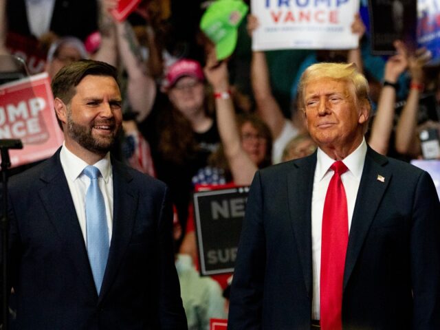 Former US President Donald Trump, right, and Senator JD Vance, a Republican from Ohio and