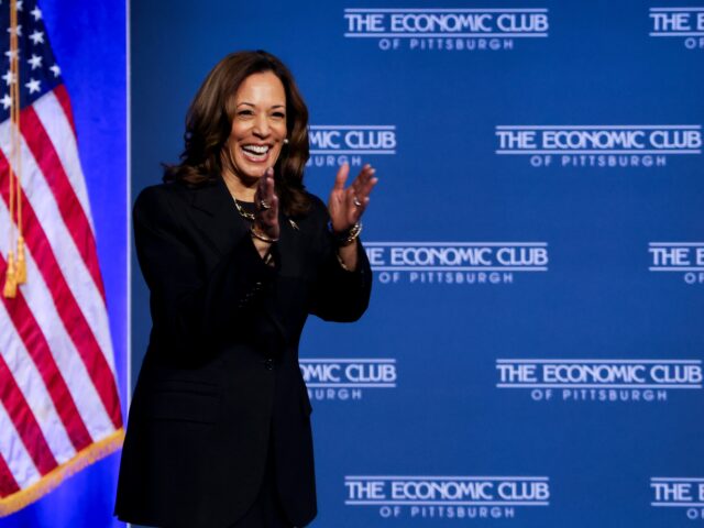 US Vice President Kamala Harris arrives for a campaign event at the Philip Chosky Theatre