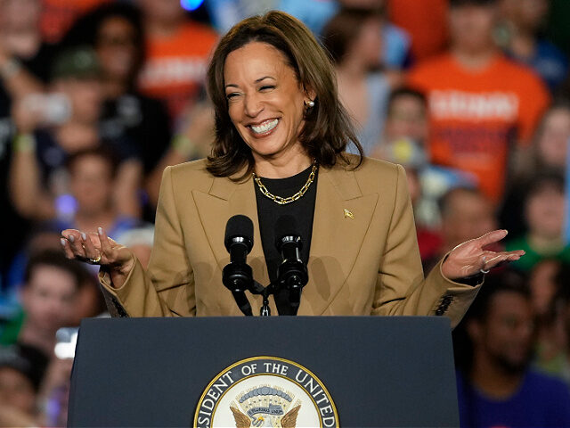 Democratic presidential nominee Vice President Kamala Harris speaks, Thursday, Oct. 10, 20