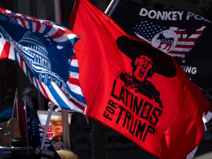 PRESCOTT VALLEY, ARIZONA - OCTOBER 13: A flag reads "Latinos for Trump" outside of U.S. Re