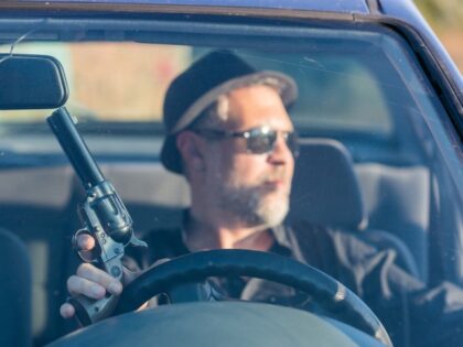 man with gun in car