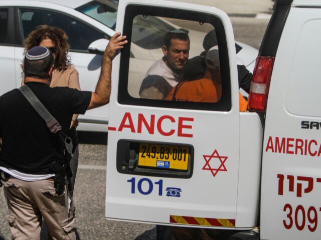 NABLUS, WEST BANK, PALESTINE - 2023/05/23: Magen David Adom paramedics bring an Israeli se