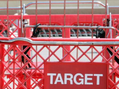 Clearwater, UNITED STATES: A shopping cart stands in front of a Target store 22 September