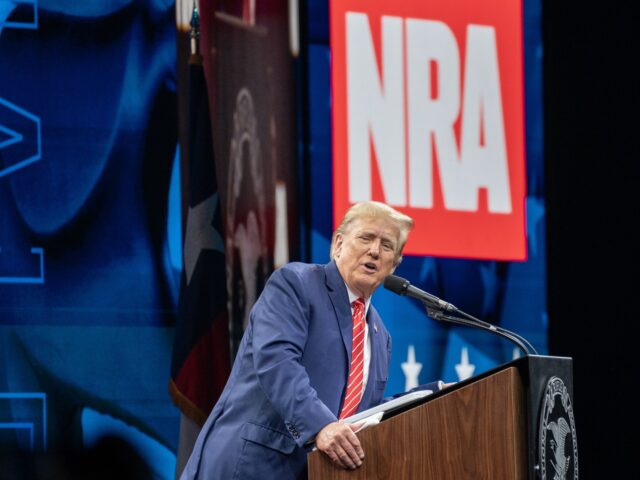 Former US President Donald Trump speaks during the Leadership Forum at the National Rifle