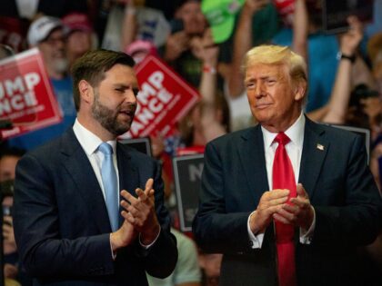 Former US President Donald Trump, right, and Senator JD Vance, a Republican from Ohio and