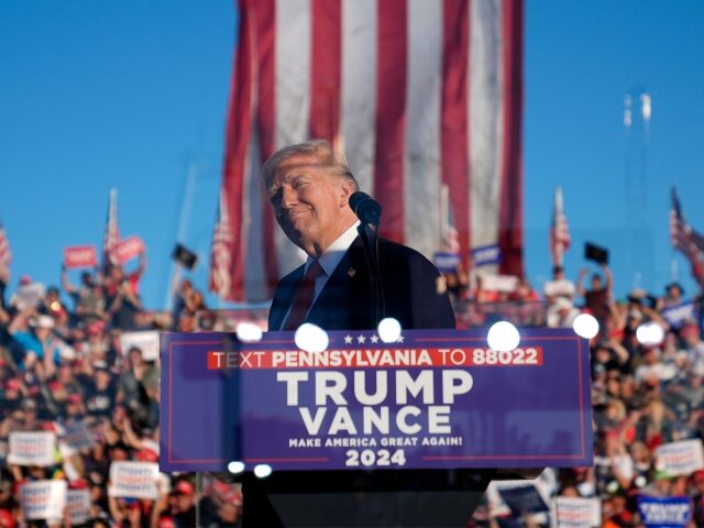 Republican presidential nominee former President Donald Trump arrives at a campaign rally