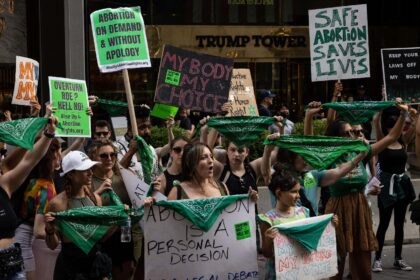 Abortion rights activists protest against the Supreme Court abortion rights ruling, in New