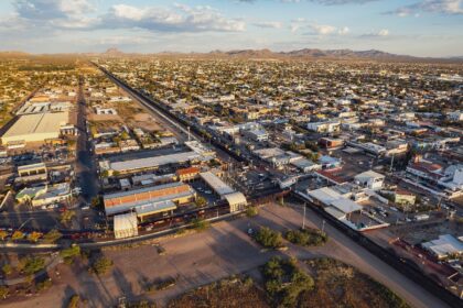 The American city of Douglas is separated from Mexico's Agua Prieta by the border wall, bu