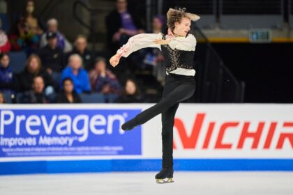 American Ilia Malinin competes in the free skate on the way to men's gold at Skate America