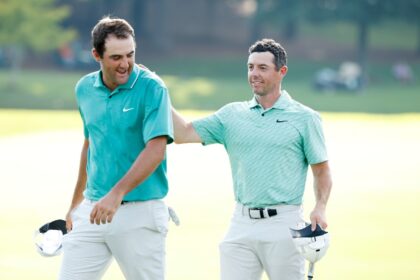 American PGA Tour stars Scottie Scheffler, left, and Northern Ireland's Rory McIlroy will