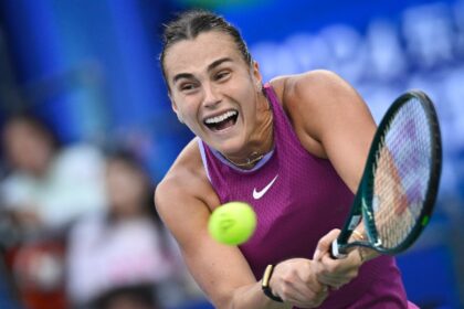 Aryna Sabalenka in action in Wuhan this week