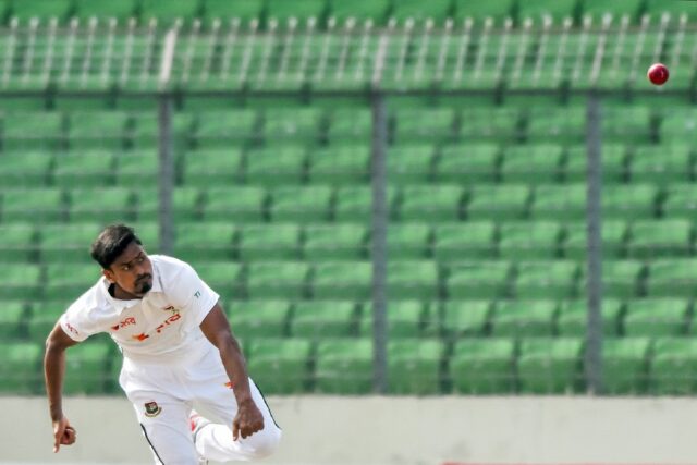 Bangladesh's Taijul Islam delivers a ball during the first Test against South Africa