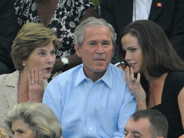 Barbara Bush (R), seen with her parents George W. Bush (C) and Laura Bush (L) in 2008, has