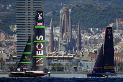 Britain's Ineos Britannia (L) is aiming to win the America's Cup for the first time in the