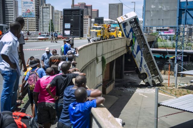 A bus veered off the Queen Elizabeth bridge in Johannesburg in February 2015