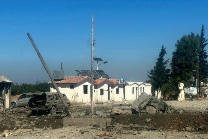 Damage seen from Qaa, Lebanon, on September 26, 2024 on the Syrian side of the Matraba cro