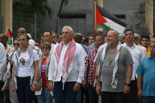 The demonstrators, who included some 250 Palestinian medical students living in Cuba, carr