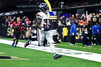 Denver's Javonte Williams scores a touchdown in the Broncos' NFL victory over the New Orle