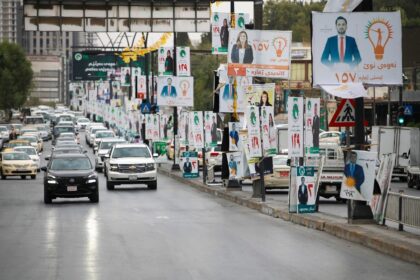 Election campaign banners line a road in Sulaimaniyah, the second-largest city in Iraq's a