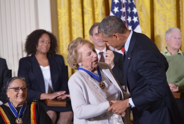 Ethel Kennedy receives the Presidential Medal of Freedom from then-president Barack Obama