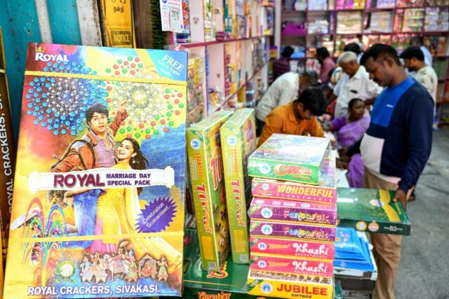 Firecrackers on sale for Diwali at a market in Chennai, India