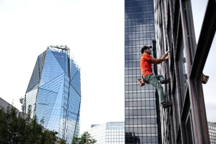 French urban climber Titouan Leduc, 23, likes to scale skyscrapers without any ropes or sp