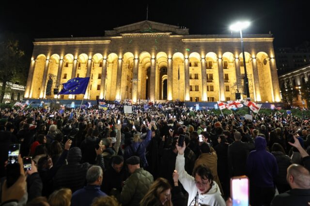 Georgian opposition supporters rally in Tbilisi against the results of parliamentary elect