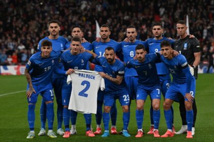 Greece players pay tribute to George Baldock at Wembley