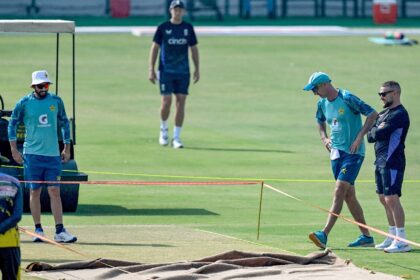 Head coaches Brendon McCullum and Jason Gillespie inspect the Multan pitch condemned as "a