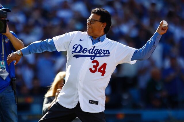 Iconic Los Angeles Dodgers pitcher Fernando Valenzuela throws out a ceremonial first pitch