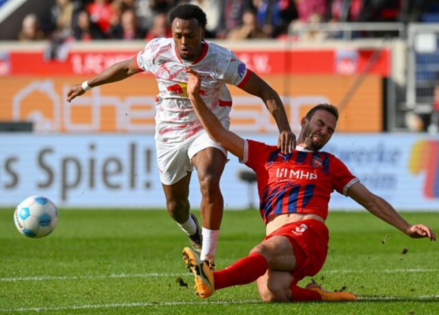 Ikoma Openda (L) scored the only goal as Leipzig recorded a fourth Bundesliga win this sea