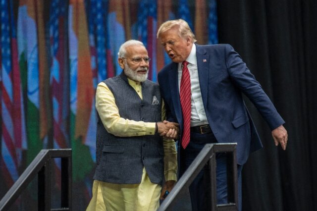 Indian Prime Minster Narendra Modi and Donald Trump, pictured at NRG Stadium after a rally