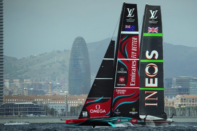 Ineos Britannia, in action on Sunday, trails America's Cup holders Emirates Team New Zeala